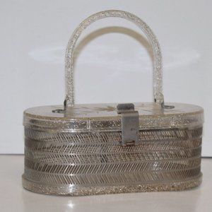 Vintage 50's Lucite Gold Sparkle & Metal Handbag